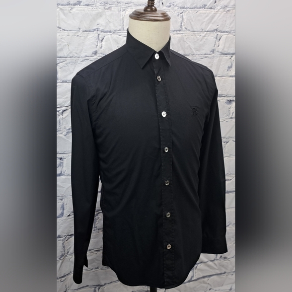 Burberry Men's Black Button Down Shirt TB Monogram Silver Buttons Size XS - Picture 5 of 16